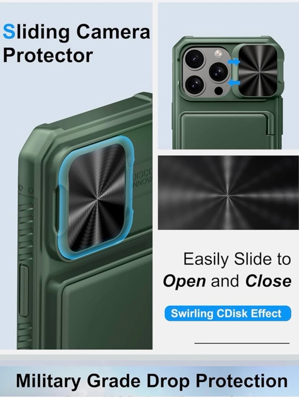 Slim Green Protective Phone Case with Built-In Camera Cover and Kickstand - Picture 4 of 7